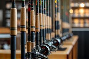 Collection of premium fishing rods and tackle neatly displayed